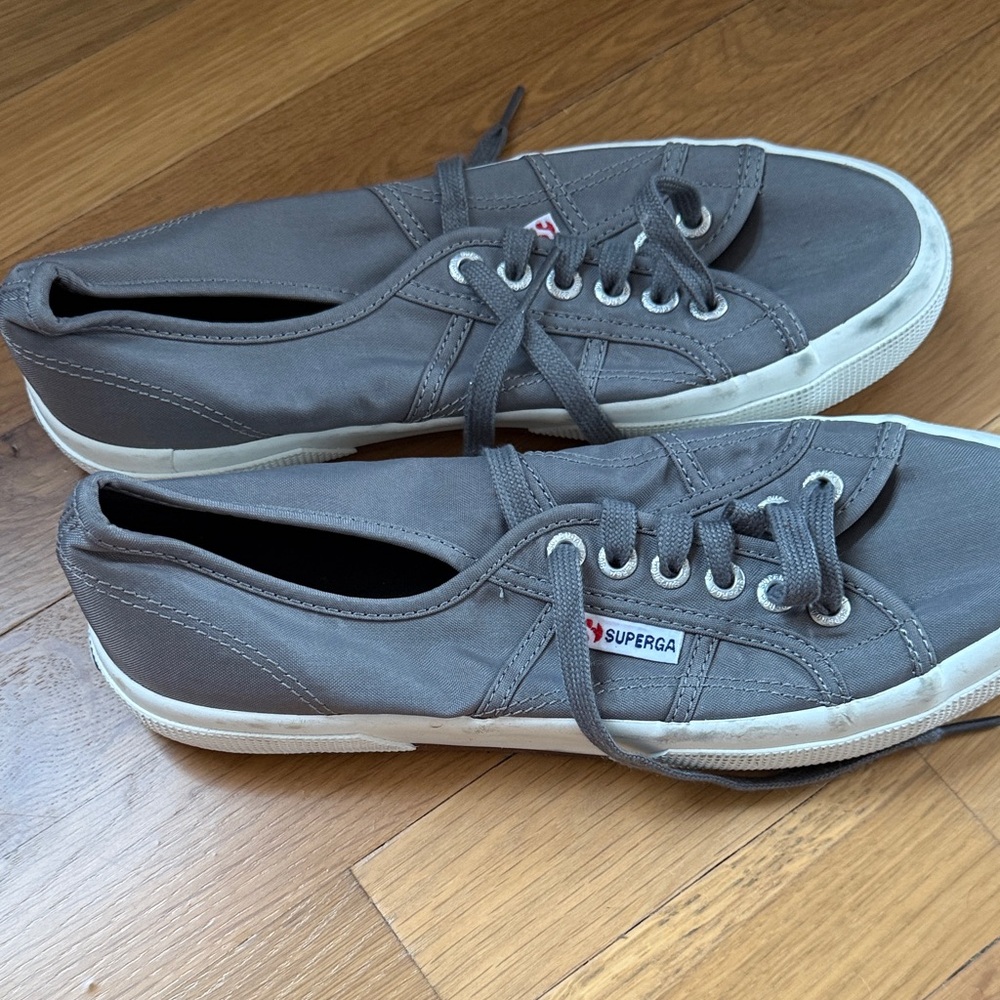 Superga Charcoal/Silver Sheen Canvas Sneakers. Brand New. Size 8. Unusual!